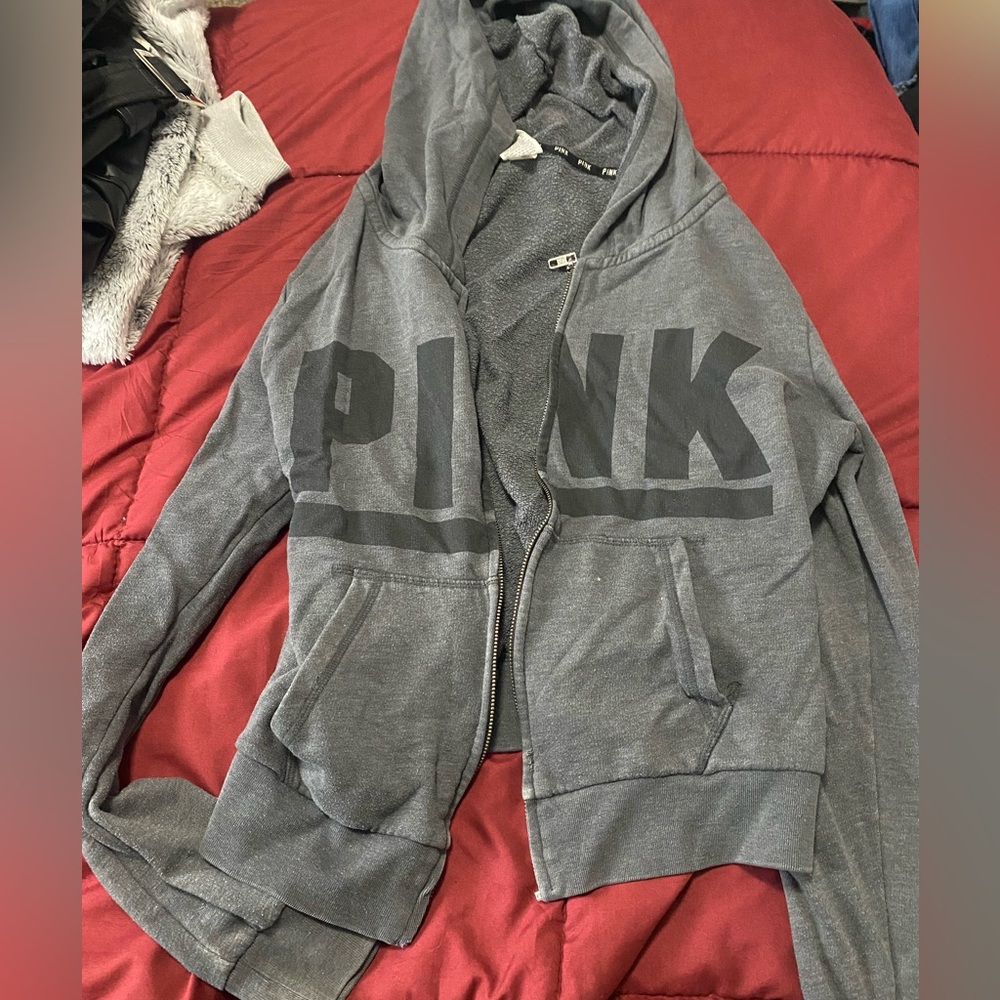 gray zip up